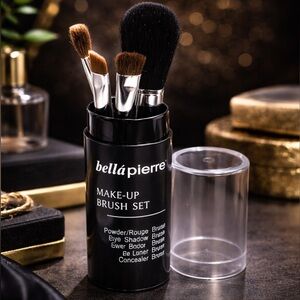 Bellápierre Makeup Brush Set in Travel Case (4 Brushes) + Clear Cap Holder